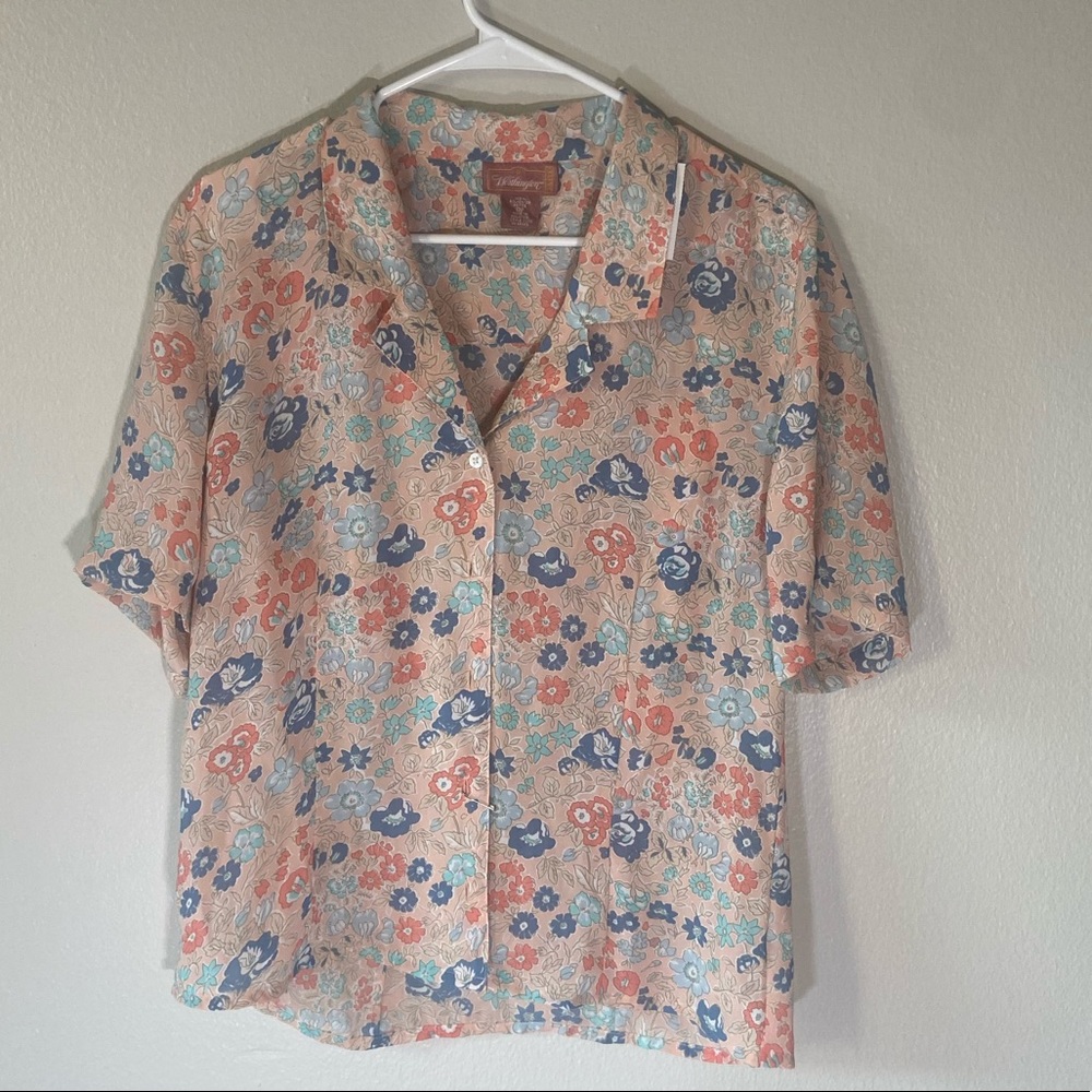 Pastel floral button up sheer blouse